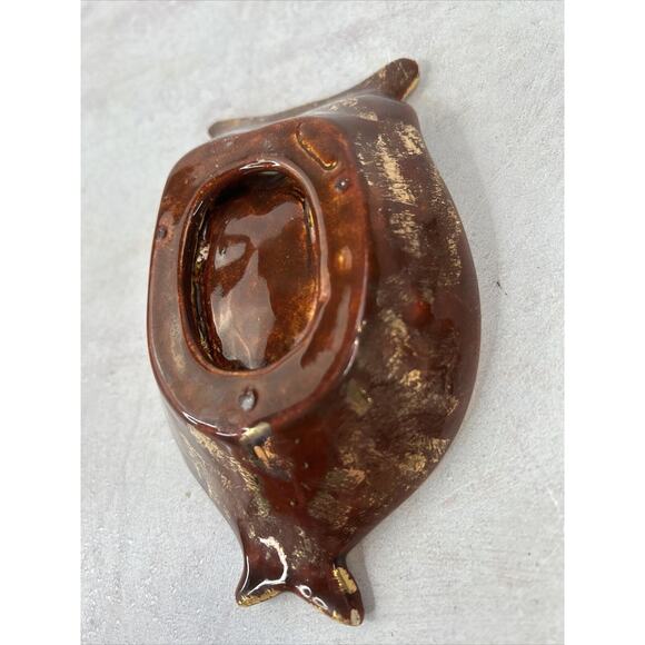 Vintage OWL Ceramic soap dish Reto1970’s style Dark Red And Gold - Picture 7 of 10